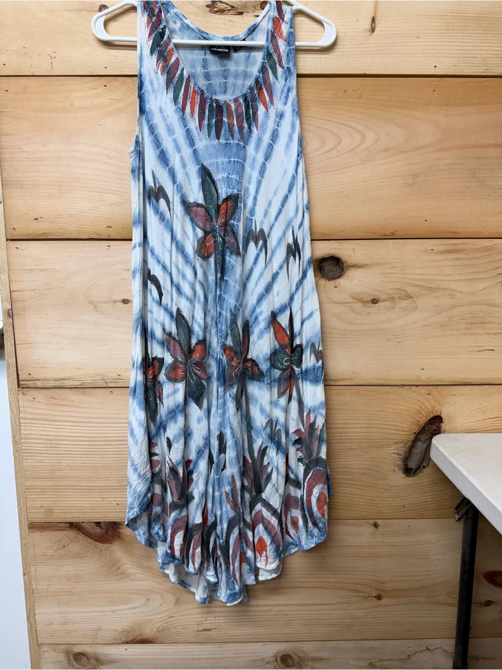 Boho Floral Tie-Dye Maxi Dress in Blue and Rust - Unbranded